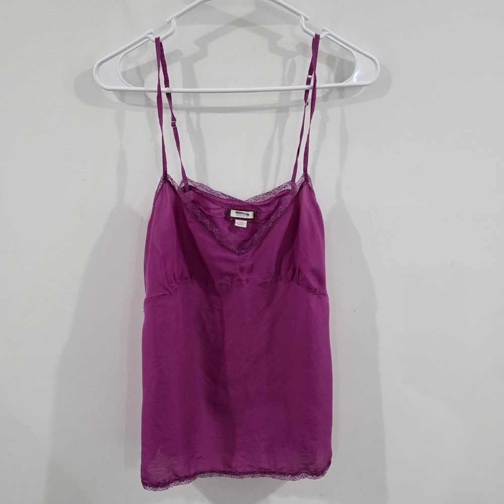 Vintage Y2K Aerie Babydoll Silk Tank Top Large Purple Floral Lace Trim Fairy‎